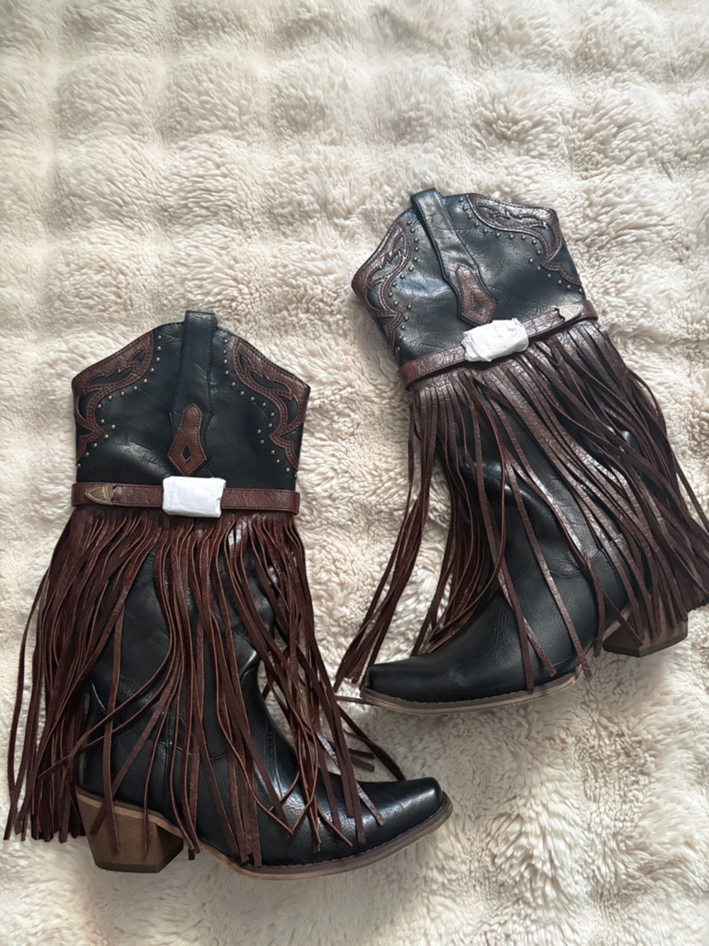 Women’s Fringe Western Ankle Boots - Black and Brown